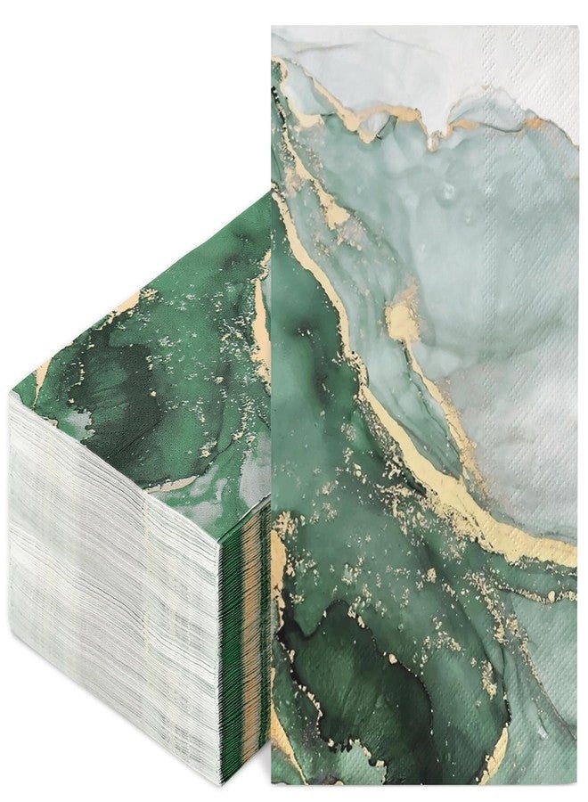 JarThenaAMCS 100Pcs Marble Guest Napkins Green Gold Marble Disposable Napkins 3 Ply Dinner Hand Towel Paper Napkins for Bathroom Wedding Bridal Shower Table Decor Party Supplies - Image 1